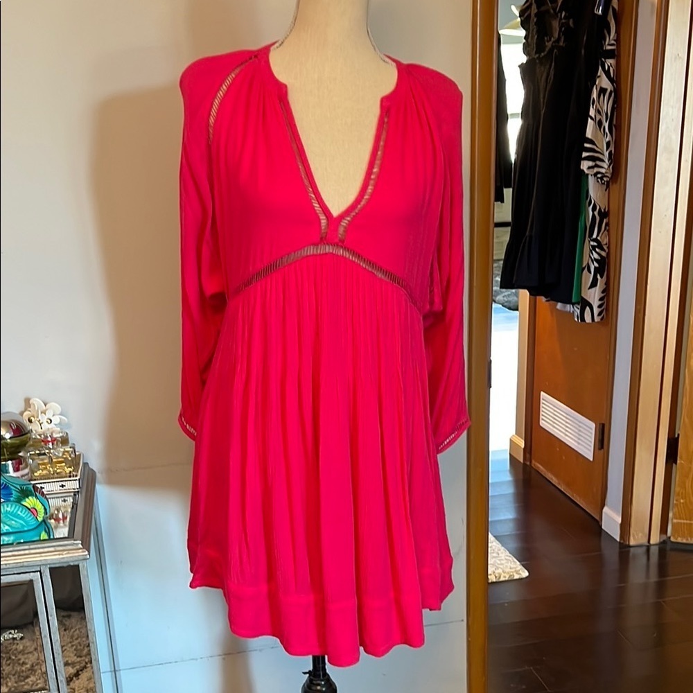 Free People Vibrant Pink Long Sleeve Dress size Small